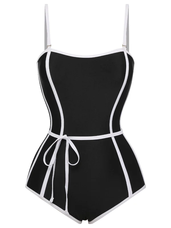 Bold Fashion Black 1960s Lined Sling One-Piece Swimsuit