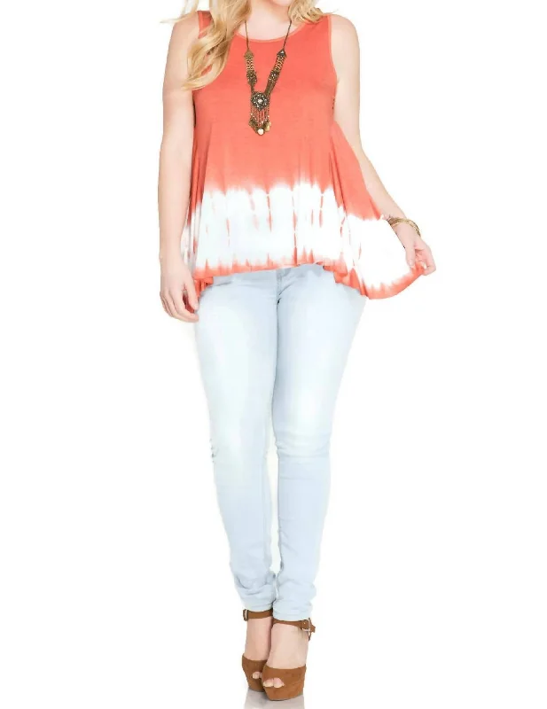 End Of Month Blowout Tie Dye Sleeveless Tank - Plus In Coral