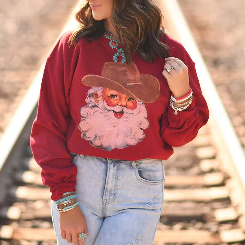 Enjoy Discount Western Santa Crewneck Sweatshirt