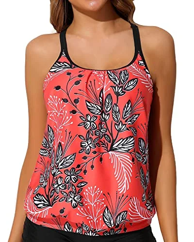 Trendy Women's Collection Flattering Blouson Tankini Women's Loose Fit Swimwear Top with No Bottom