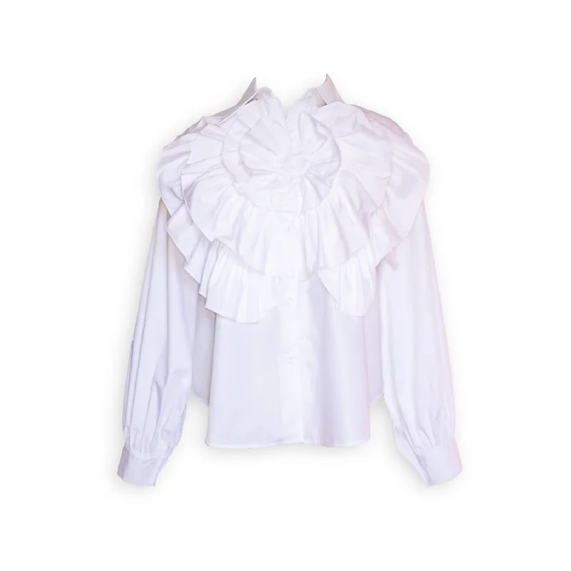 Stylish Basics Women's Floral Ruffle Blouse In White