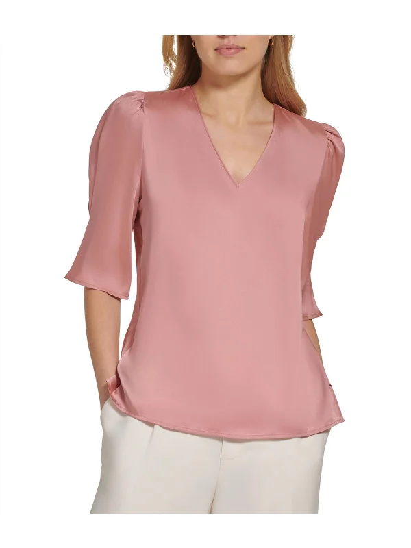 Trend Driven Wardrobe Womens Satin Elbow Sleeves Blouse