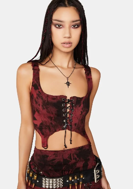 Top Deals Modulation Red Acid Wash Corset Top