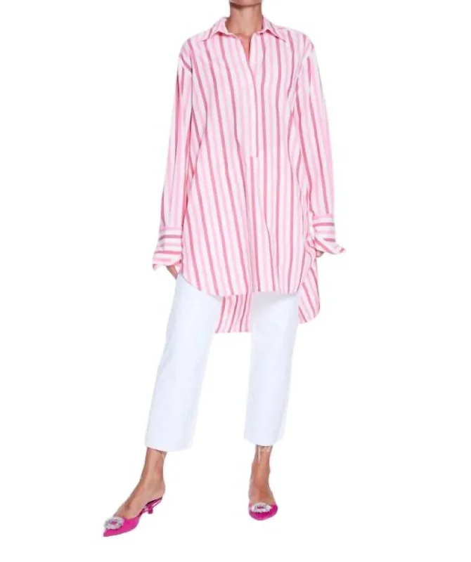 Limited Time Deal Long Stripe Blouse In Pnkscrm