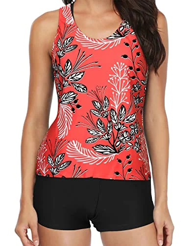 Fashion Deal Teen Tankini Bathing Suit Tummy Control And 3 Piece Set For Women-Red Floral