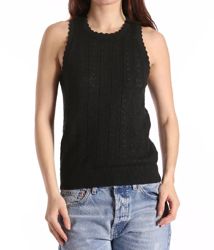 Wardrobe Upgrade Cotton Cashmere Heart Pointelle Scalloped Tank In Black