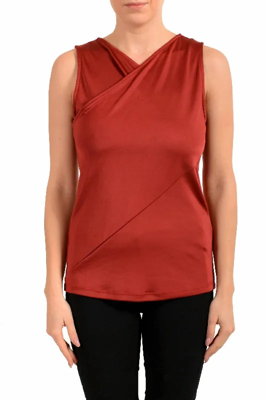 Special Offer Ecasi2 Top Red Stretch Sleeveless Faux Wrap Blouse