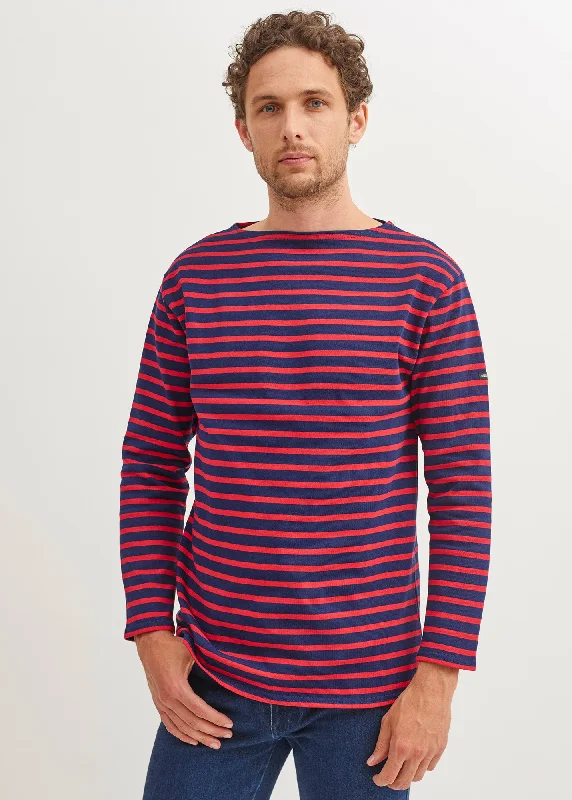 Fashion Deal Guildo striped sailor shirt - boat neck, in thick cotton (MARINE/TULIPE)