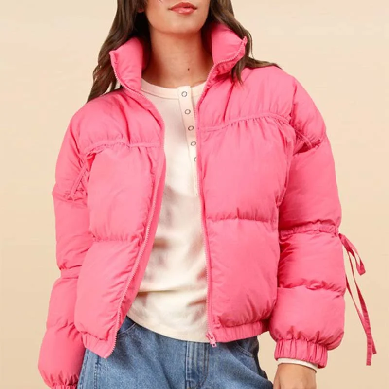 Trend Forward Threads Tie Bow Sleeve Puffer Jacket