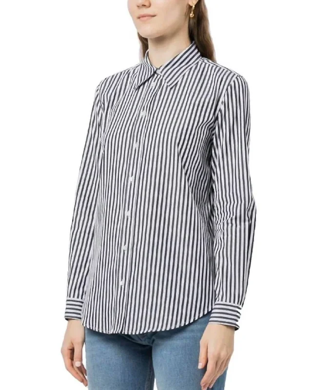 Sophisticated Style Kate Button Down Shirt In Black/white