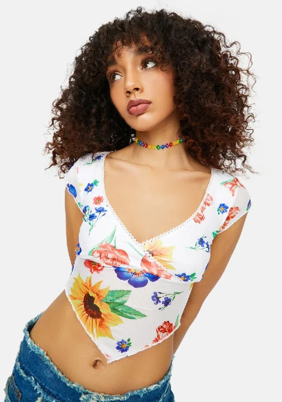 Edgy Fashion Here Comes The Sun Floral Print Crop Top