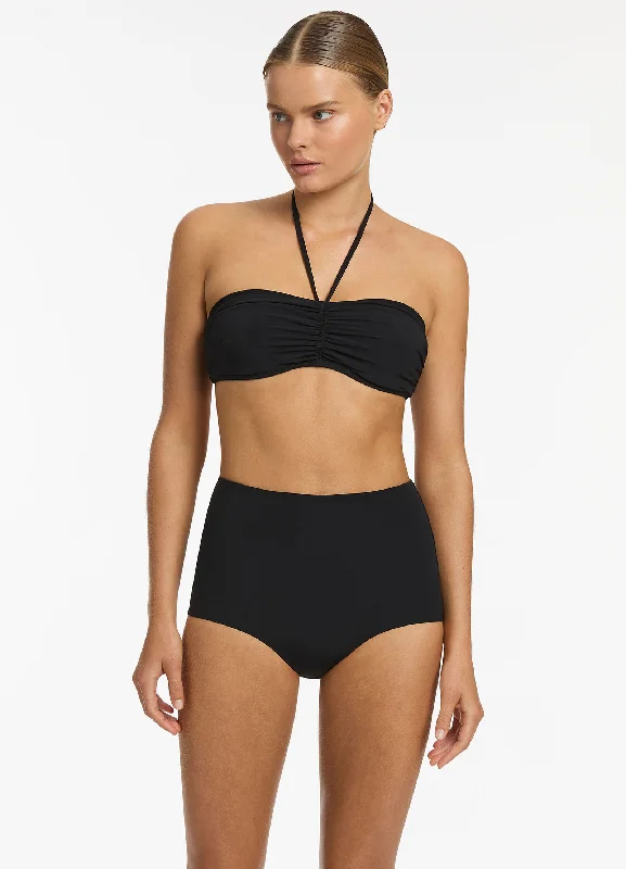 Fashion Essentials Jetset High Waist Boyleg Bikini Bottom - Black