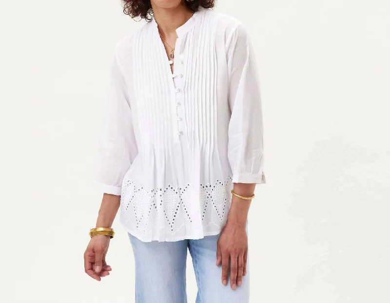 End Of Season Sale Pintuck Blouse With Eyelet Hem In White