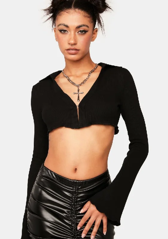 Disco - Inspired Retro Dance Look Black Babylock Waffle Crop Top