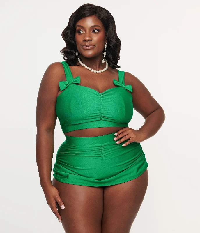 Style Versatile Women's Collection 1950s Green Bow Swim Top