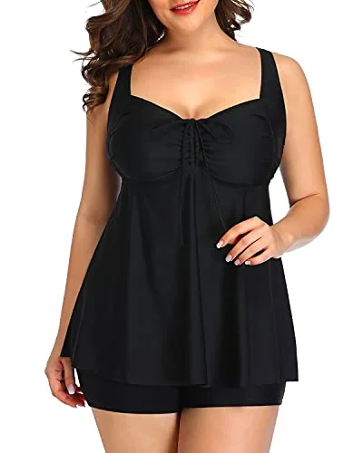 Elegant Attire For The Modern Lady Push Up Padded Bra Plus Size Swimsuits Shorts For Women-Black