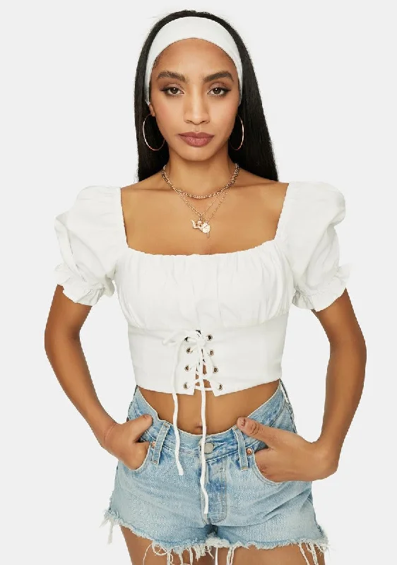 Everyday Fashion Pure No Spoilers Off Shoulder Lace Up Crop Top