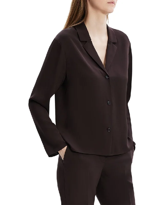 Unleash Your Trendy Side Theory Lapel Collar Silk Blouse