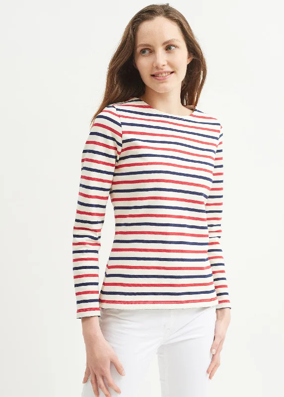 Limited Quantities Meridame tricolour striped sailot shirt - regular fit, in thick cotton (ECRU/MARINE/TULIPE)