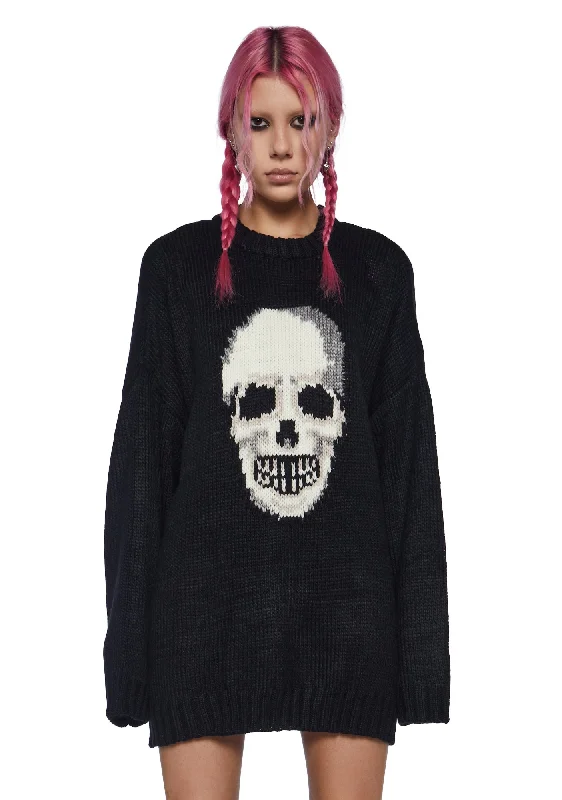 Sophisticated Style Knowing Skull Knit Sweater