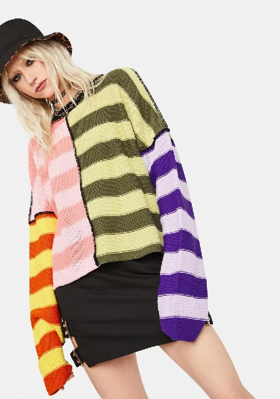 Women's Urban Fashion Sensory Striped Knit Sweater