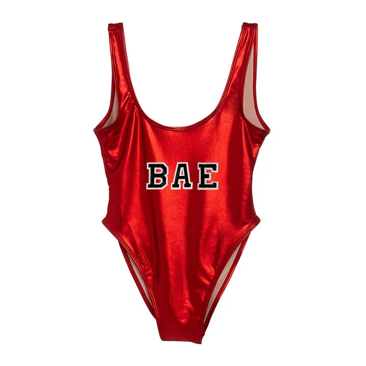 Trend Forward Threads BAE [FELT LETTER PATCH METALLIC SWIMSUIT]