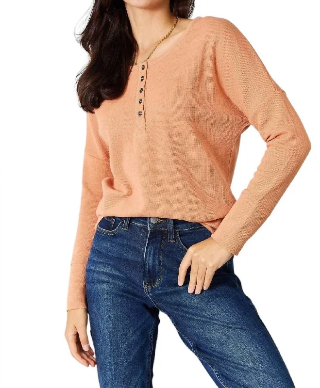 Timeless Elegance Sophisticated Comfort Half Button Blouse In Pumpkin