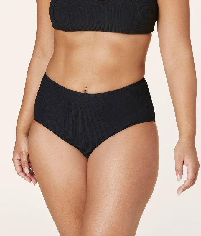 Season Transition Versatile Wear Clearance The High Waist Bikini Bottom - Eco Ribbed - Black