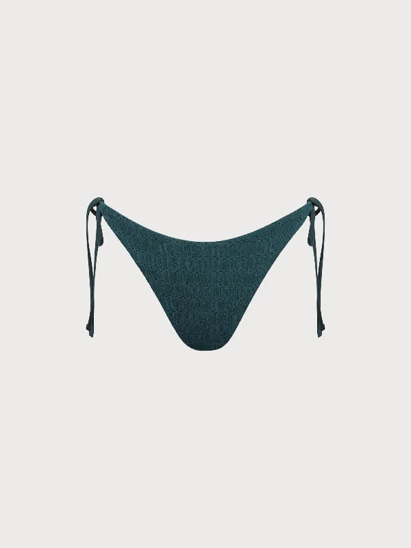 Spring Fashion Dark Green Textured Tie Bikini Bottom