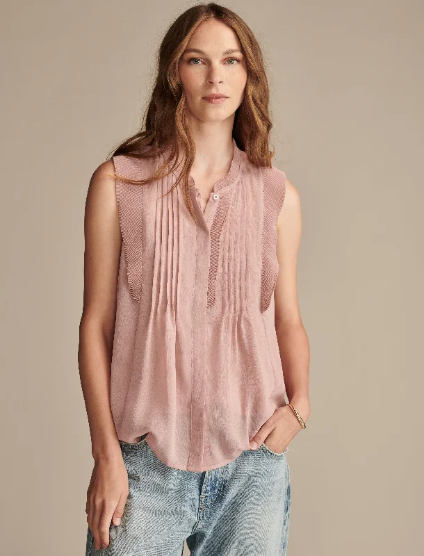 Style Revolution Lucky Brand Women's Sleeveless Pintuck Blouse