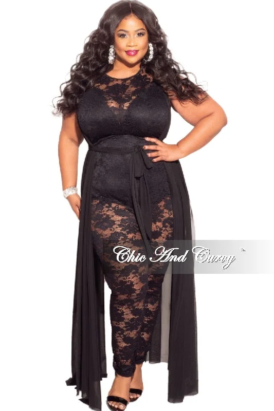 Sale Event, Prices Rock Final Sale Plus Size Mesh Train Lace Jumpsuit in Black