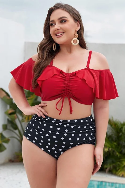 Feminine Soft - Hued Styles HN Women Plus Size 2pcs Set Swimsuit Padded Swim Tops+High Waist Ruched Briefs