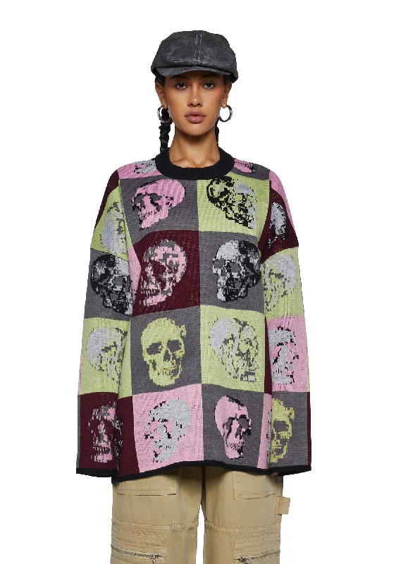 City Fashion Skull Tile Knit Sweater