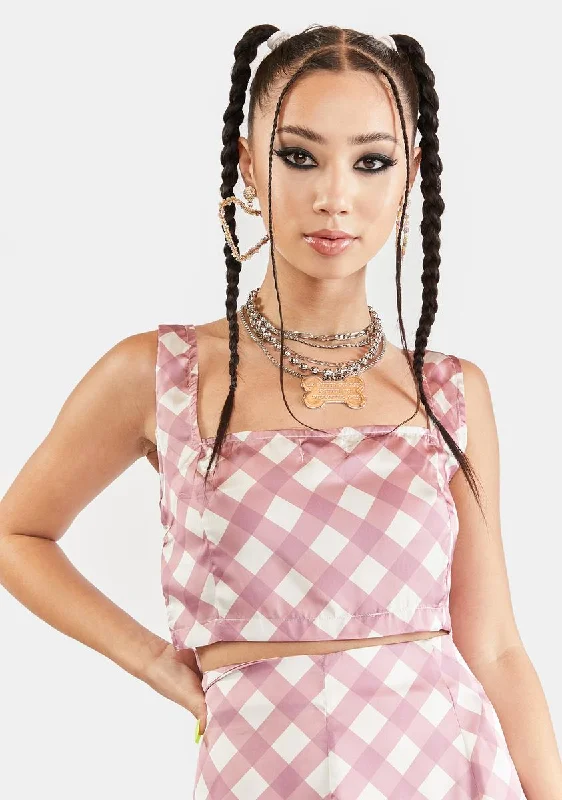 Luxury Fashion Blush Diagonal Checkered Crop Top