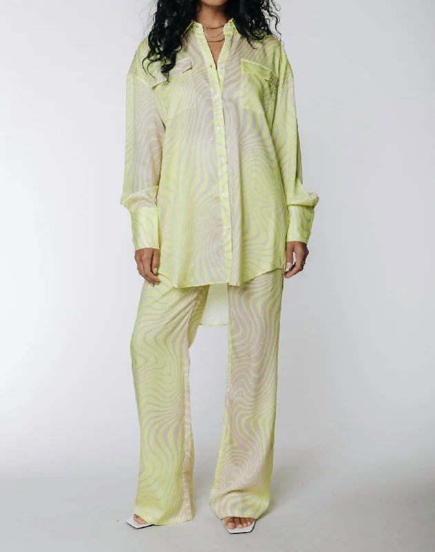 Minimalist Style Cosmic Aura Button Down Blouse In Lime