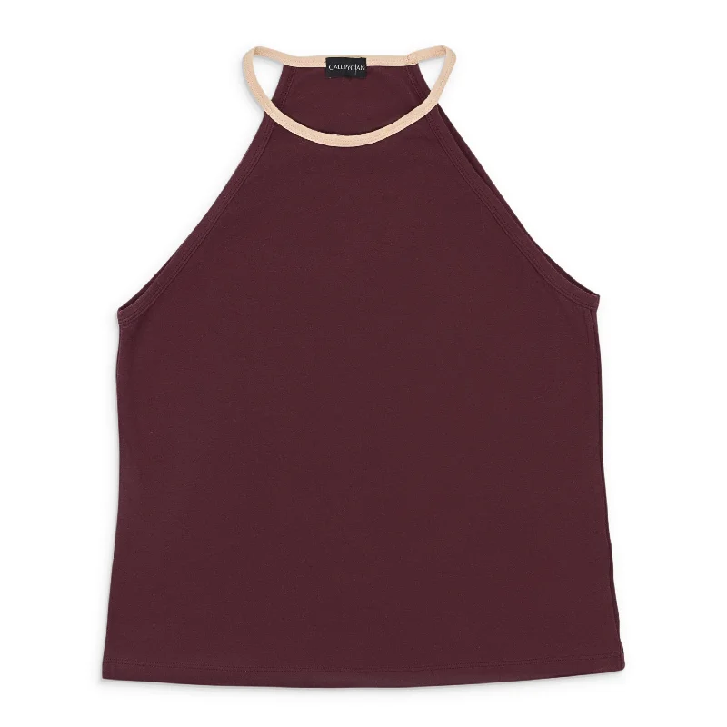 Trendy New Clothes CALLIPYGIAN HALTER BURGUNDY TANK