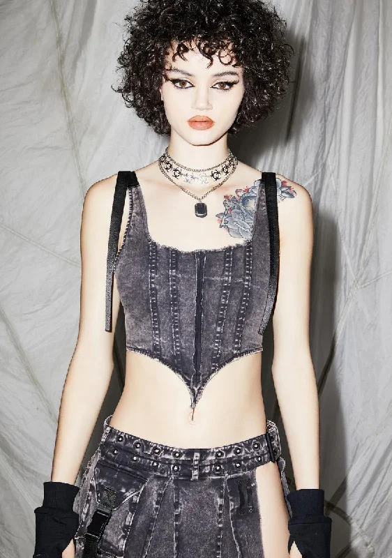 Limited Styles Reverb Washed Denim Corset Top