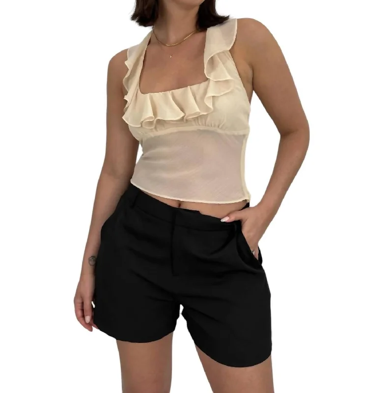 Limited Time Offers Sheer Ruffle Halter Top In Beige