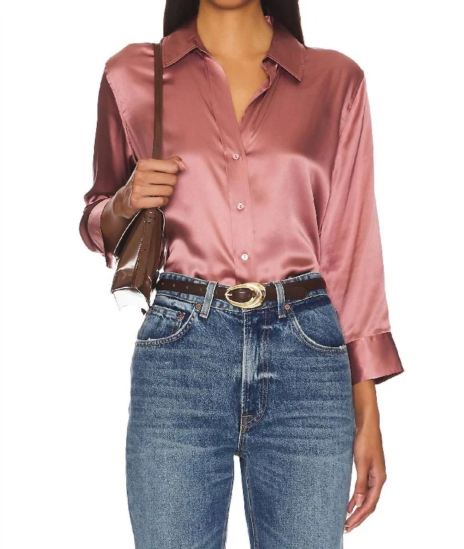 Wardrobe Essentials Dani 3/4 Sleeve Blouse In Mauve Rose