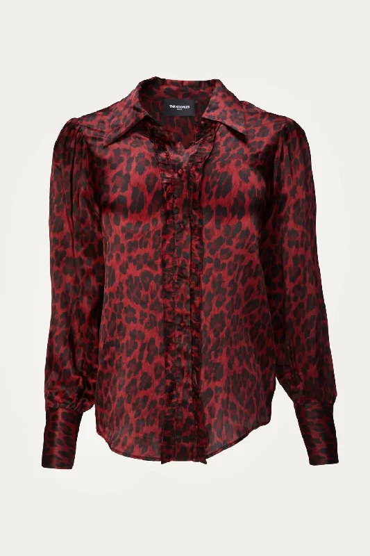 Chic Casual Style Leopard Button Down In Red Leopard