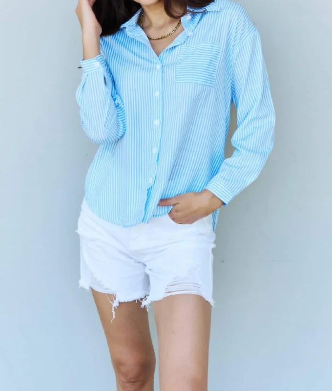 Sporty Streetwear Striped Button Down Shirt