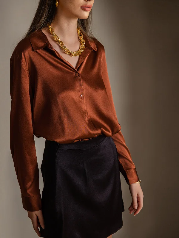 Season Appropriate Women's Collection 19Momme Silk Solid Color Basic Lapel Shirt