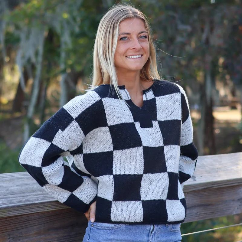 Elegant Attire For The Modern Lady V Notch Checkered Sweater