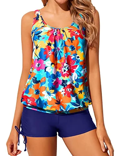 Trend Setting Wardrobe Modest Loose Fit 2 Piece Tankini Swimsuits for Women Blouson Swimwear