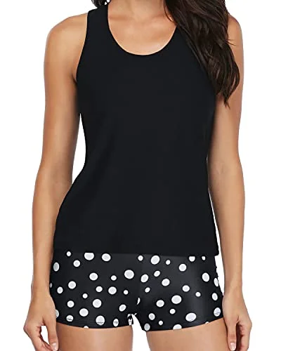 Cool Prices Flattering Teen Tankini Swimwear Boy Shorts-Black Dot