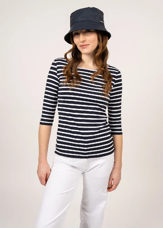 Feminine Soft - Hued Styles Garde Côte anti-UV striped sailor shirt - 3/4 length sleeves, in recycled jersey (NAVY/NEIGE)