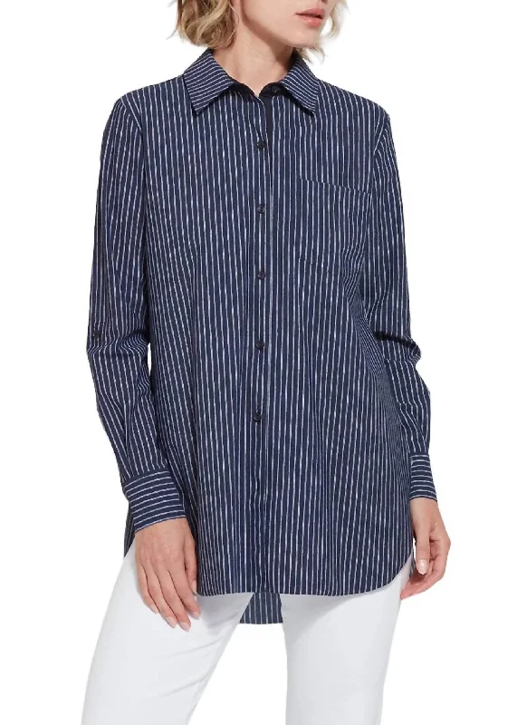 Feminine Elegance Schiffer Button Down Shirt In Oxford Pinstripe