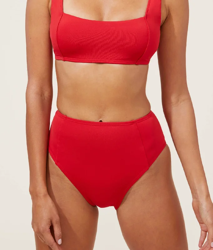 Final Sale The High Waist Cheeky Bikini Bottom - Eco Nylon - Cherry Red