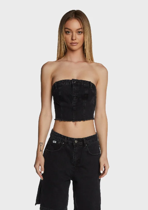 Buy More, Save More Roxy Denim Corset Top - Charcoal