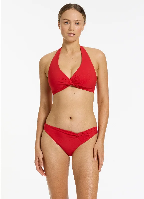 Elegant Styles Twist Front Hipster Bikini Bottom - Rosso